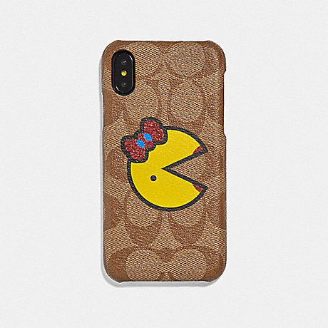 COACH IPHONE X/XS CASE IN SIGNATURE CANVAS WITH MS. PAC-MAN - KHAKI/YELLOW - F73706