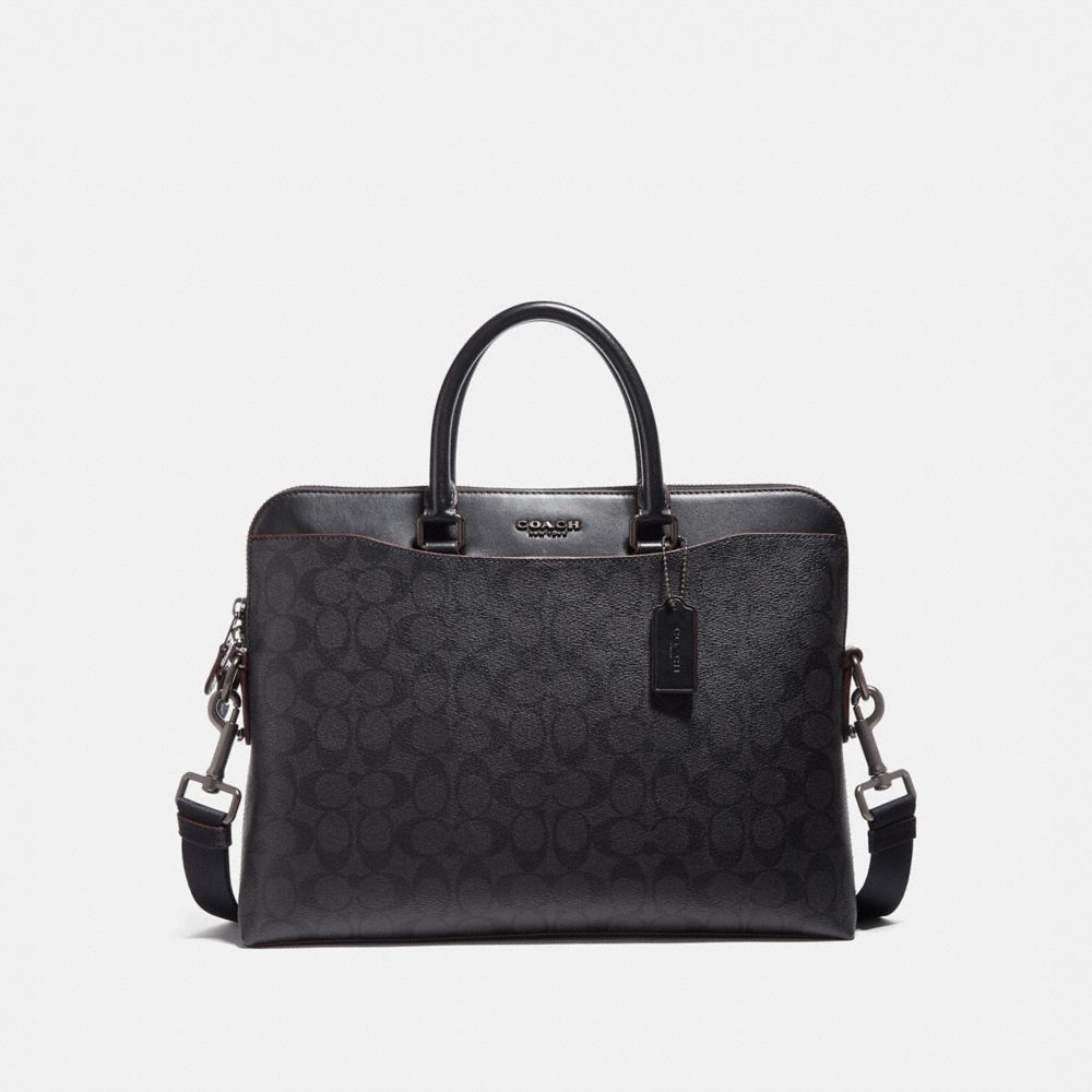 COACH F73970 BECKETT PORTFOLIO BRIEF IN SIGNATURE CANVAS BLACK/BLACK/OXBLOOD/BLACK-COPPER-FINISH