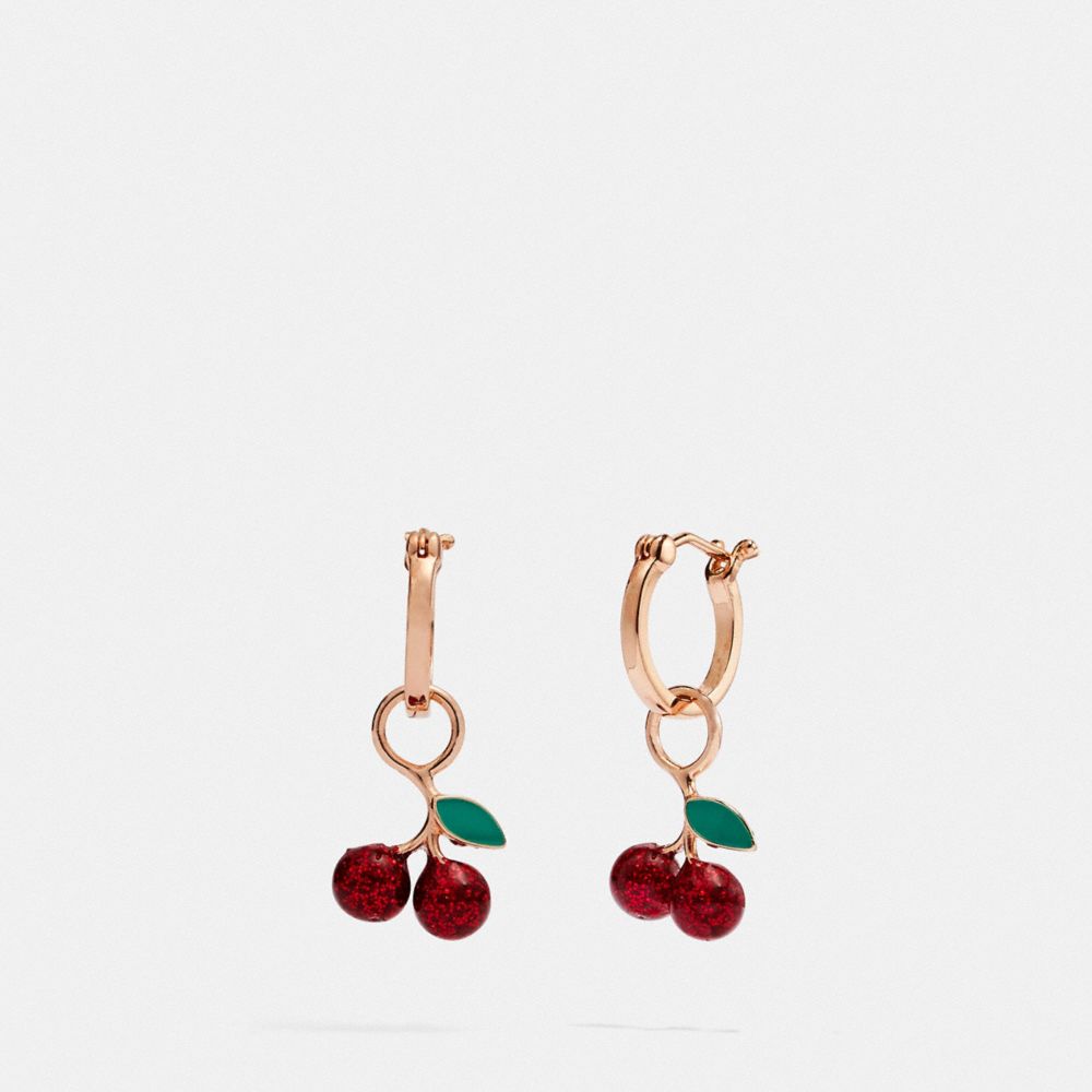 COACH F73977 Cherry Huggie Earrings ROSEGOLD/MULTI
