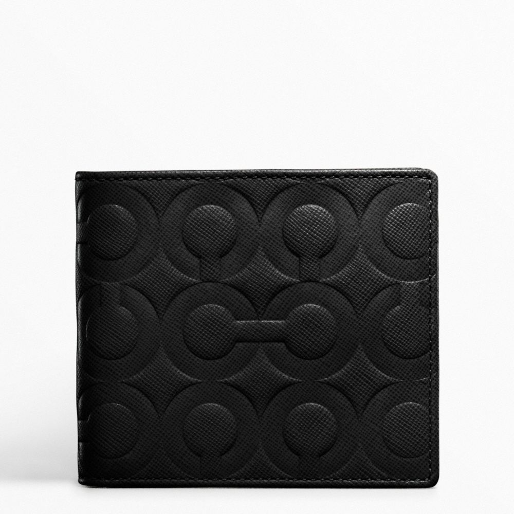 DOUBLE BILLFOLD WALLET IN OP ART EMBOSSED LEATHER - BLACK - COACH F74179