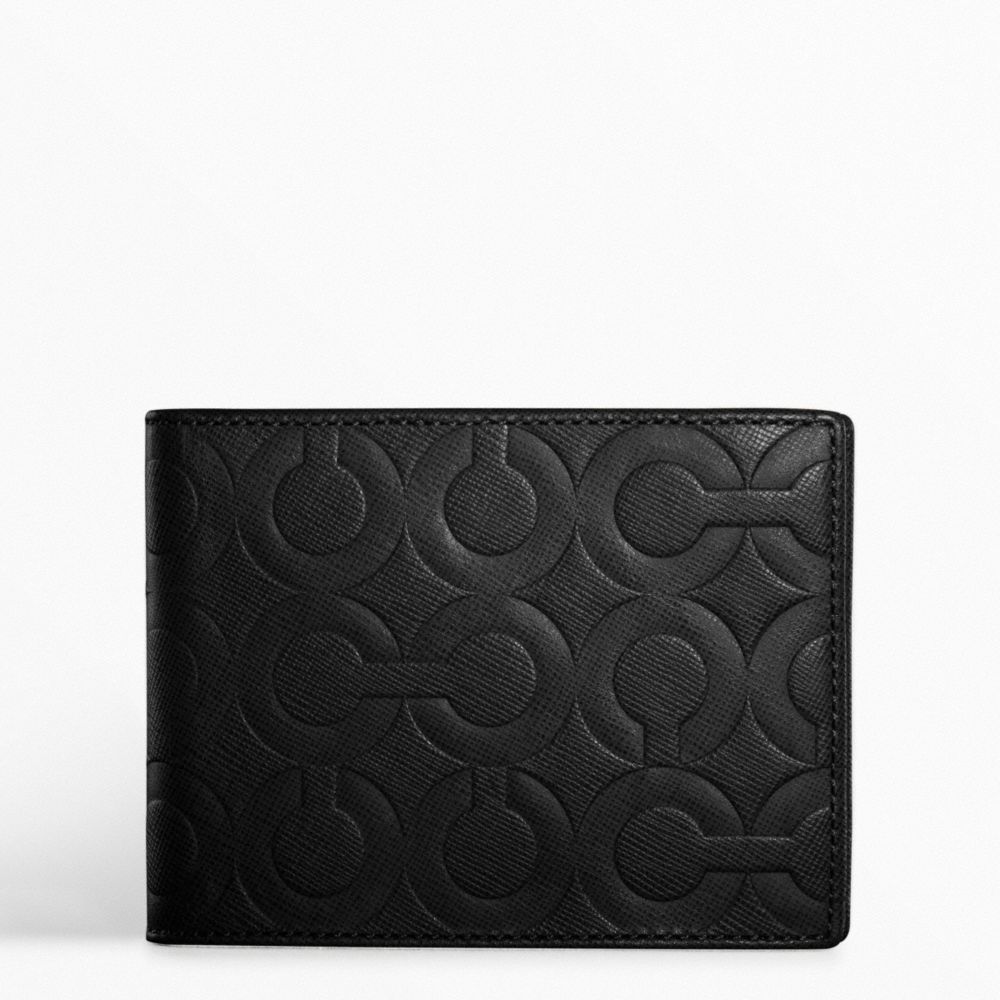 COACH F74180 Op Art Embossed Leather Passcase Id Wallet BLACK