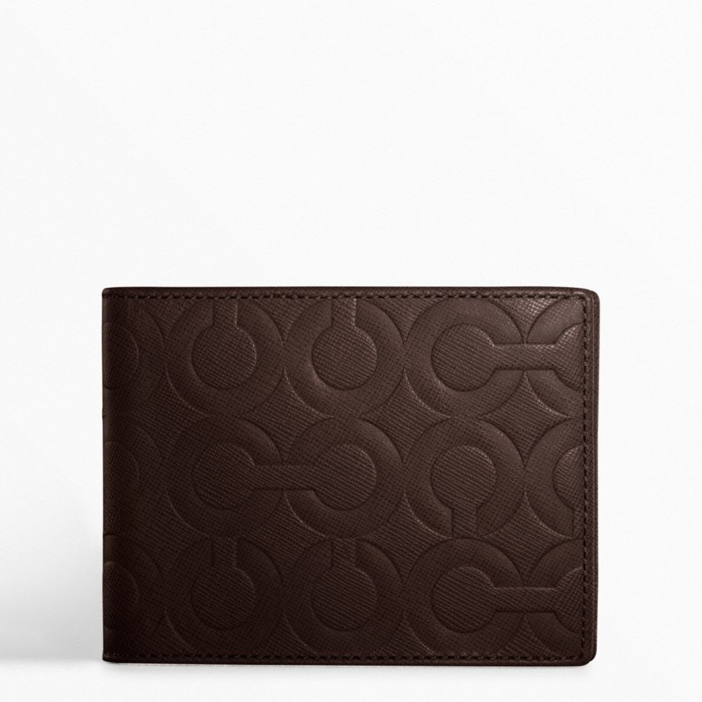 OP ART EMBOSSED LEATHER PASSCASE ID WALLET - f74180 - MAHOGANY