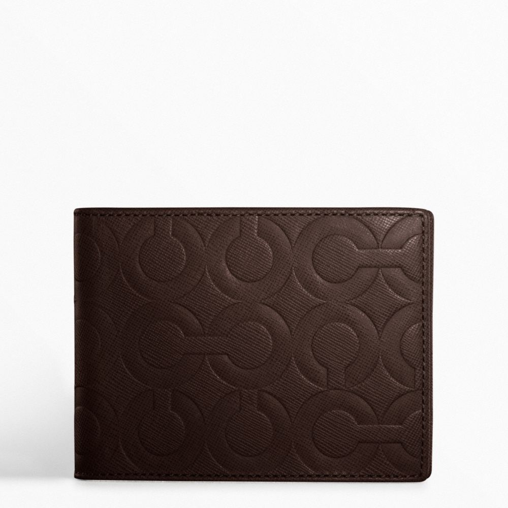 COACH f74180 OP ART EMBOSSED LEATHER PASSCASE ID WALLET MAHOGANY