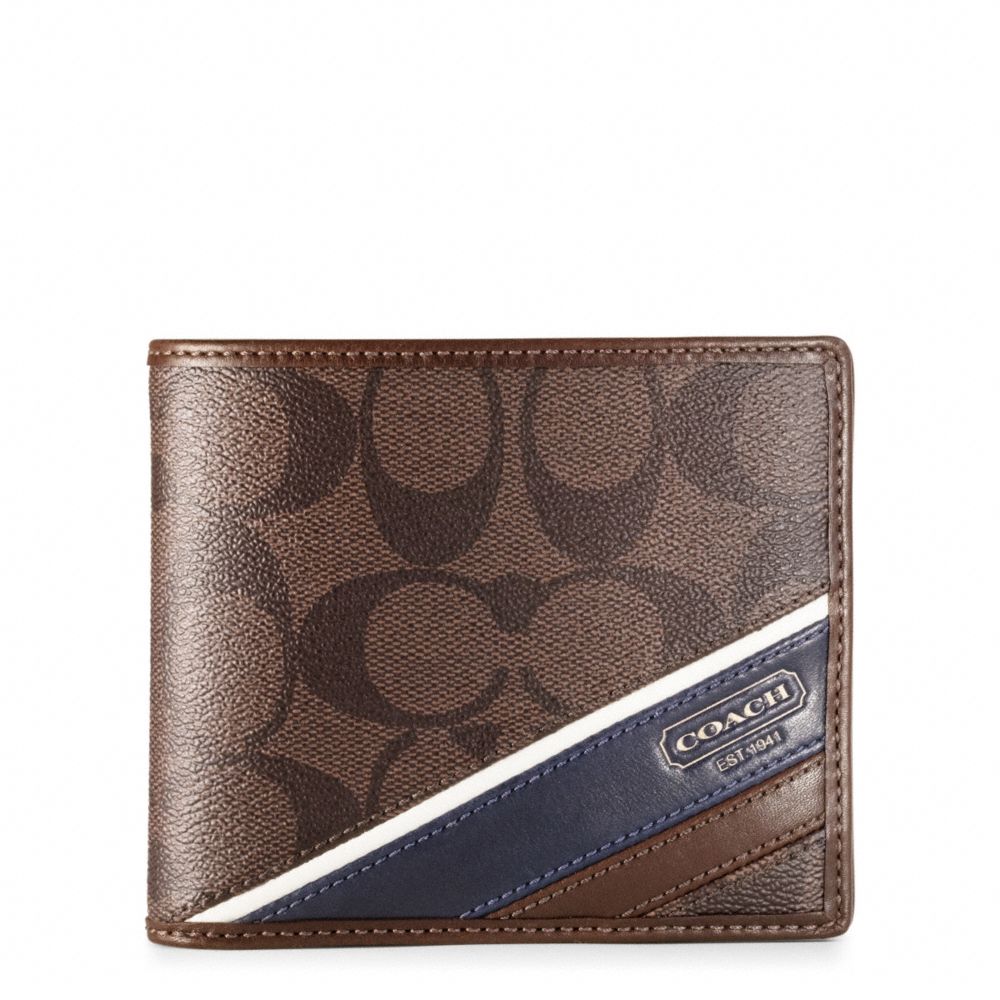 COACH f74225 HERITAGE STRIPE COMPACT ID WALLET MAHOGANY/BROWN