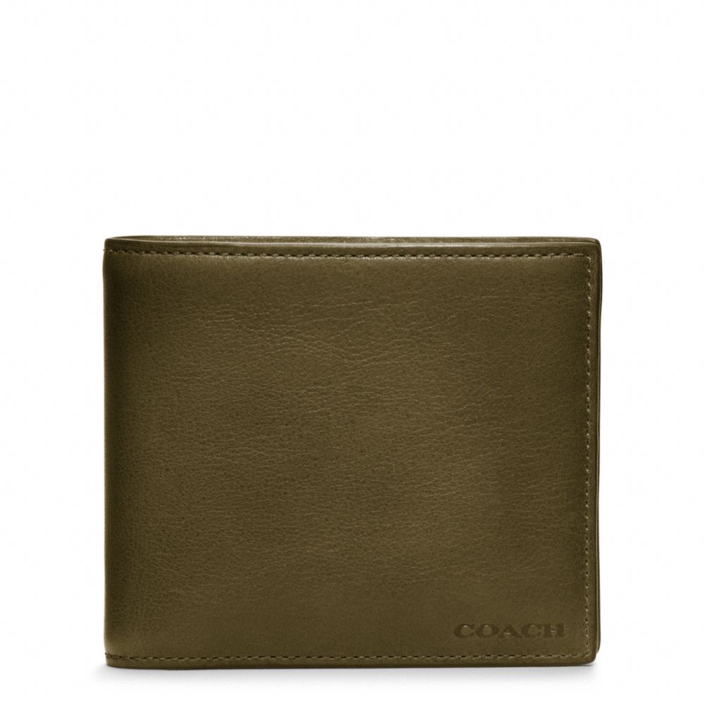 COACH f74345 BLEECKER LEATHER COMPACT ID WALLET DARK OLIVE