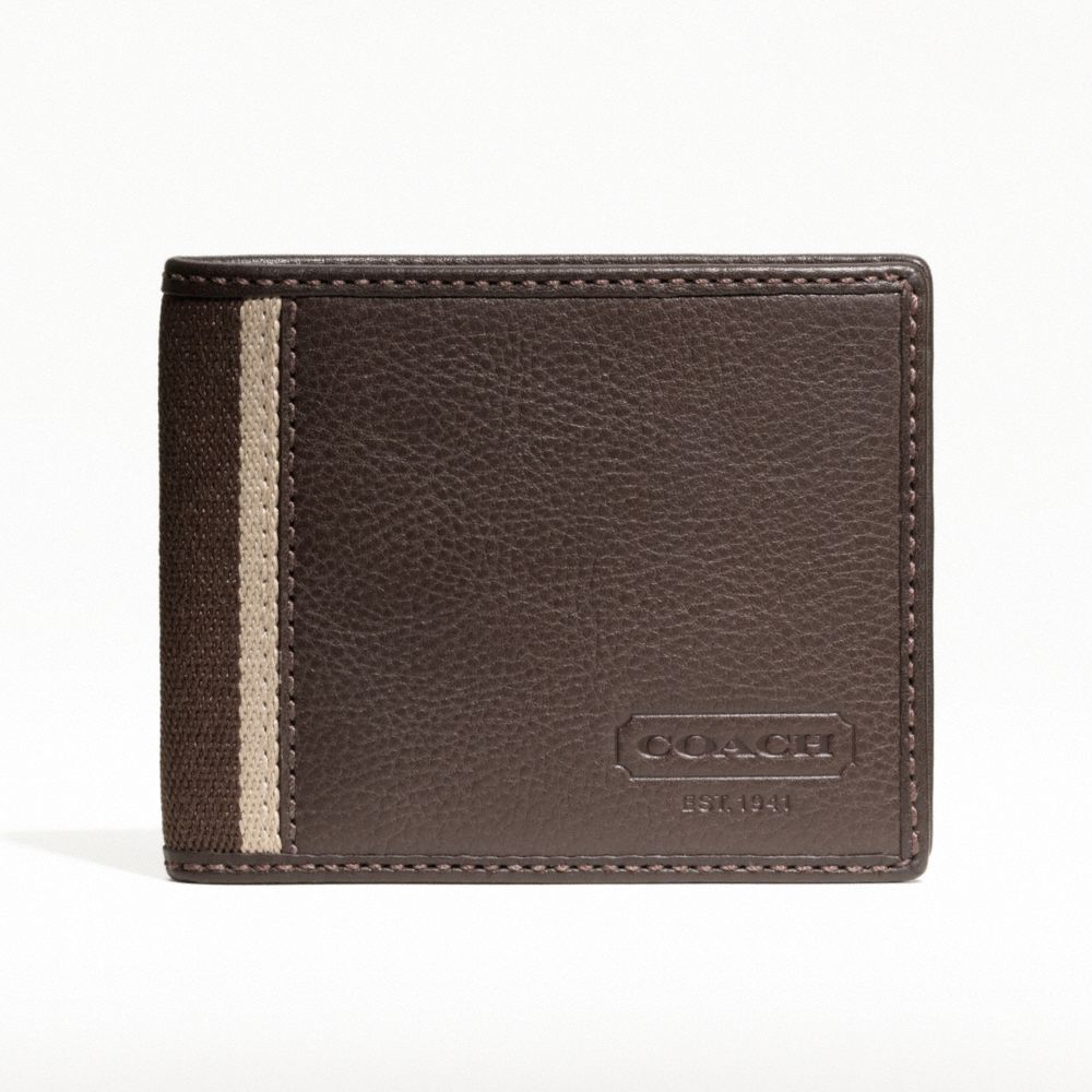 COACH F74373 Heritage Web Leather Slim Billfold Wallet SILVER/BROWN
