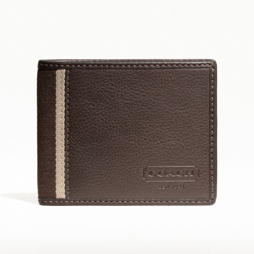 HERITAGE WEB LEATHER SLIM BILLFOLD WALLET - SILVER/BROWN - COACH F74373