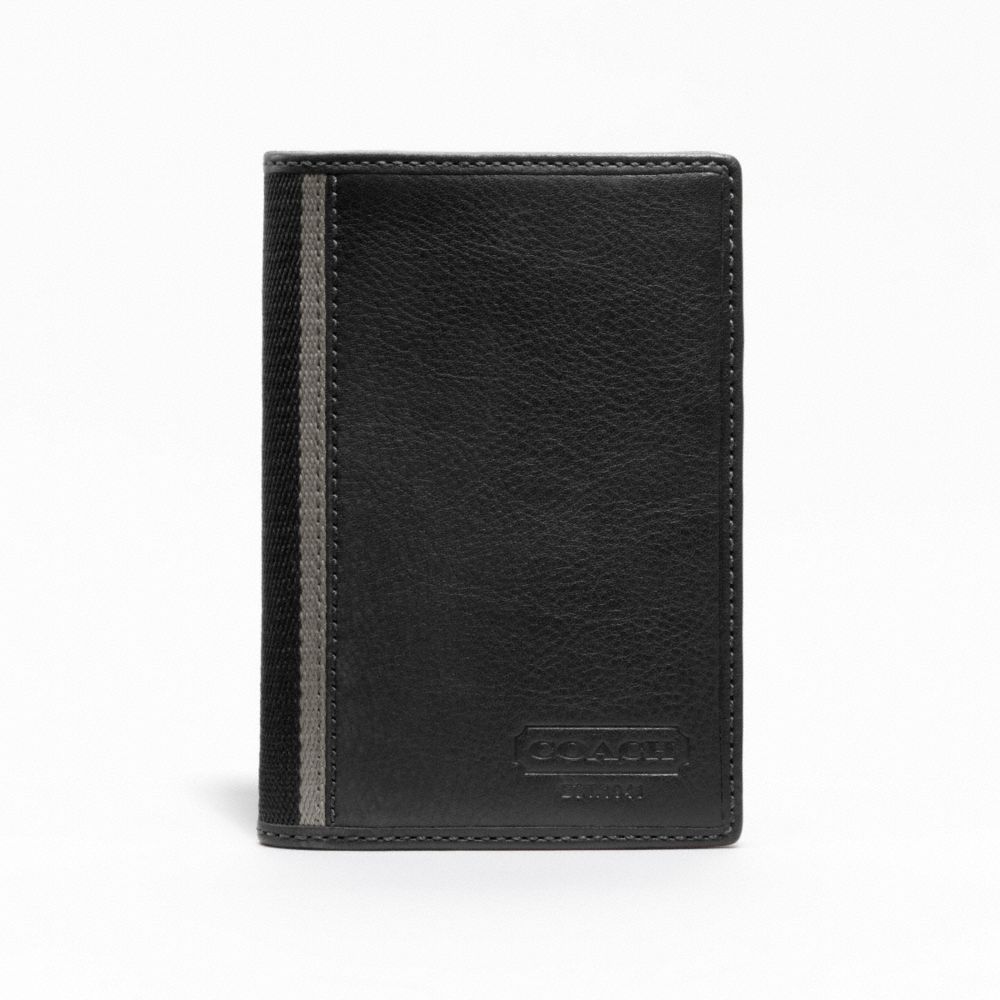 HERITAGE WEB LEATHER PASSPORT CASE - f74417 - SILVER/BLACK