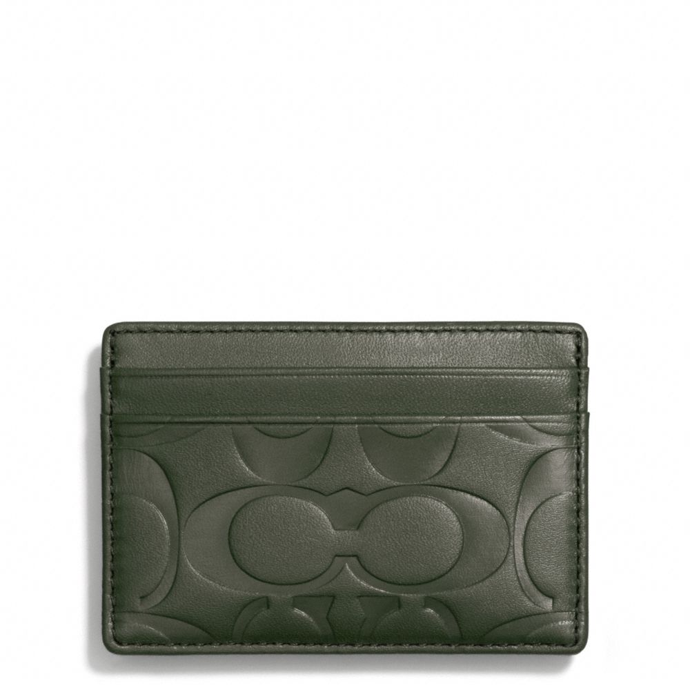 COACH SIGNATURE EMBOSSED MONEY CLIP CARD CASE - OLIVE - F74418