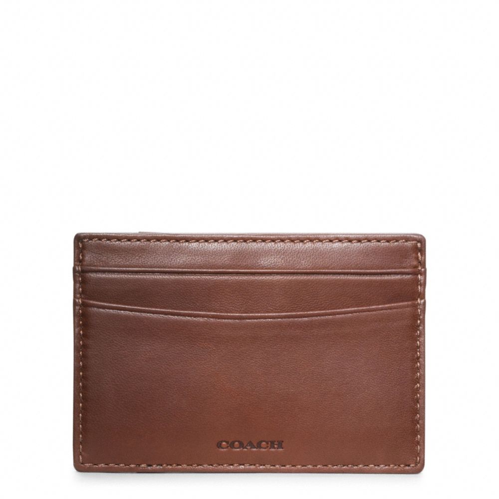 CROSBY PIECED LEATHER CARD CASE - f74422 - BROWN/NAVY