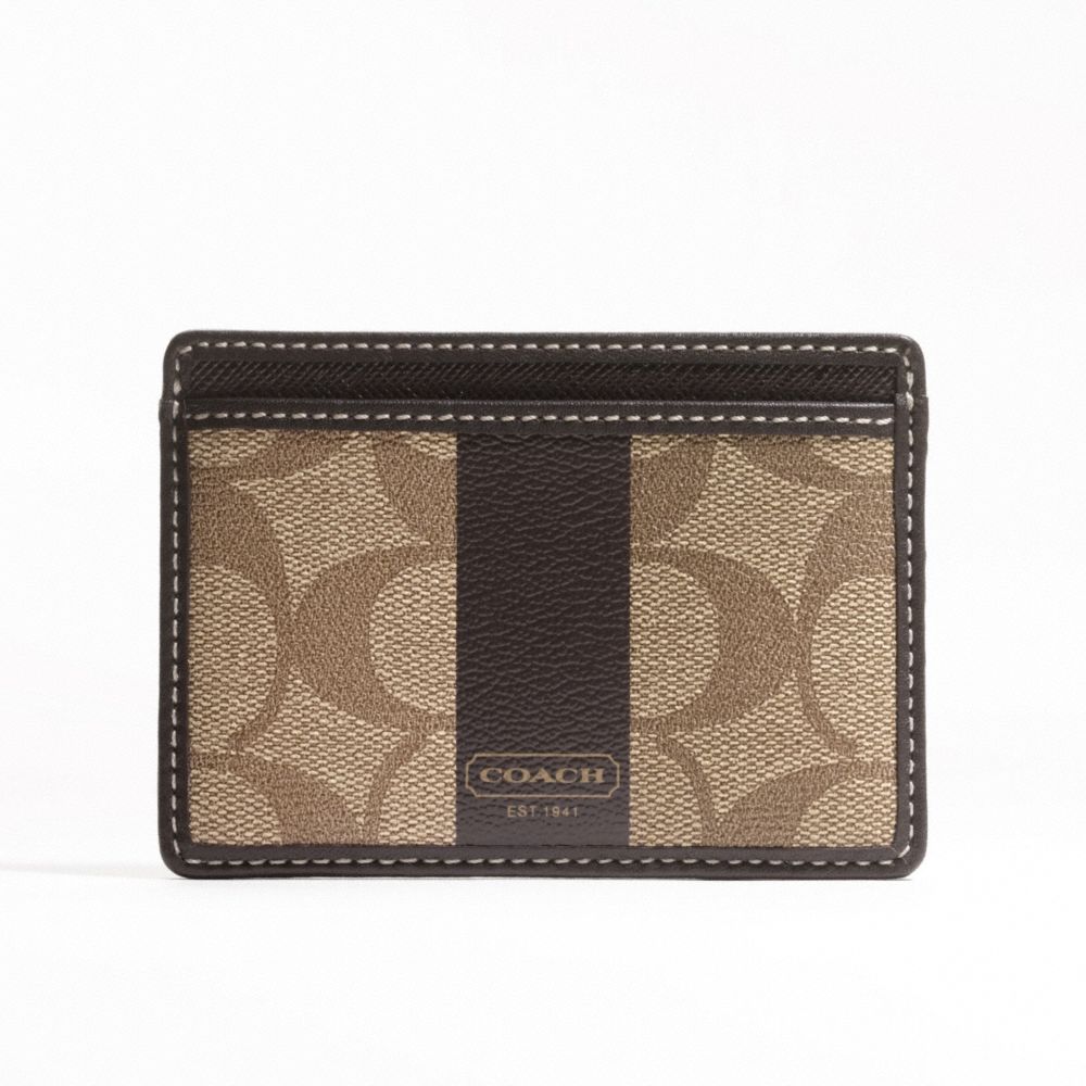 COACH F74515 COACH HERITAGE STRIPE SLIM CARD CASE SILVER/KHAKI/BROWN