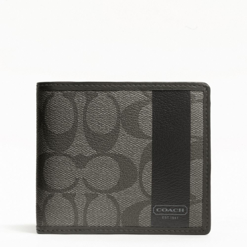 COACH f74516 COACH HERITAGE STRIPE COIN WALLET SILVER/GREY/CHARCOAL