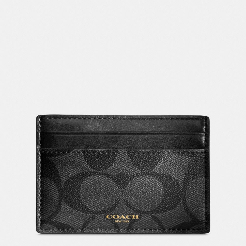 COACH f74585 BLEECKER ID CARD CASE IN SIGNATURE COATED CANVAS BLACK/CHARCOAL