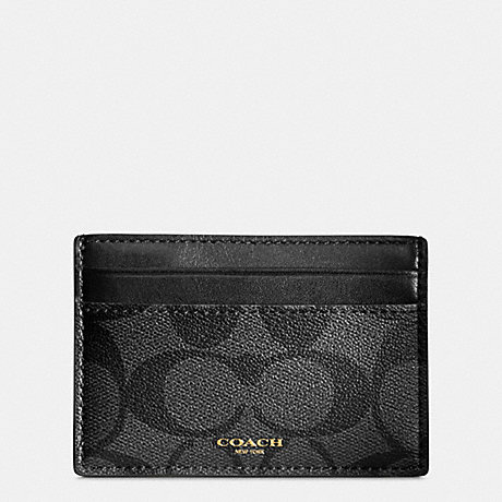 COACH F74585 BLEECKER ID CARD CASE IN SIGNATURE COATED CANVAS BLACK/CHARCOAL