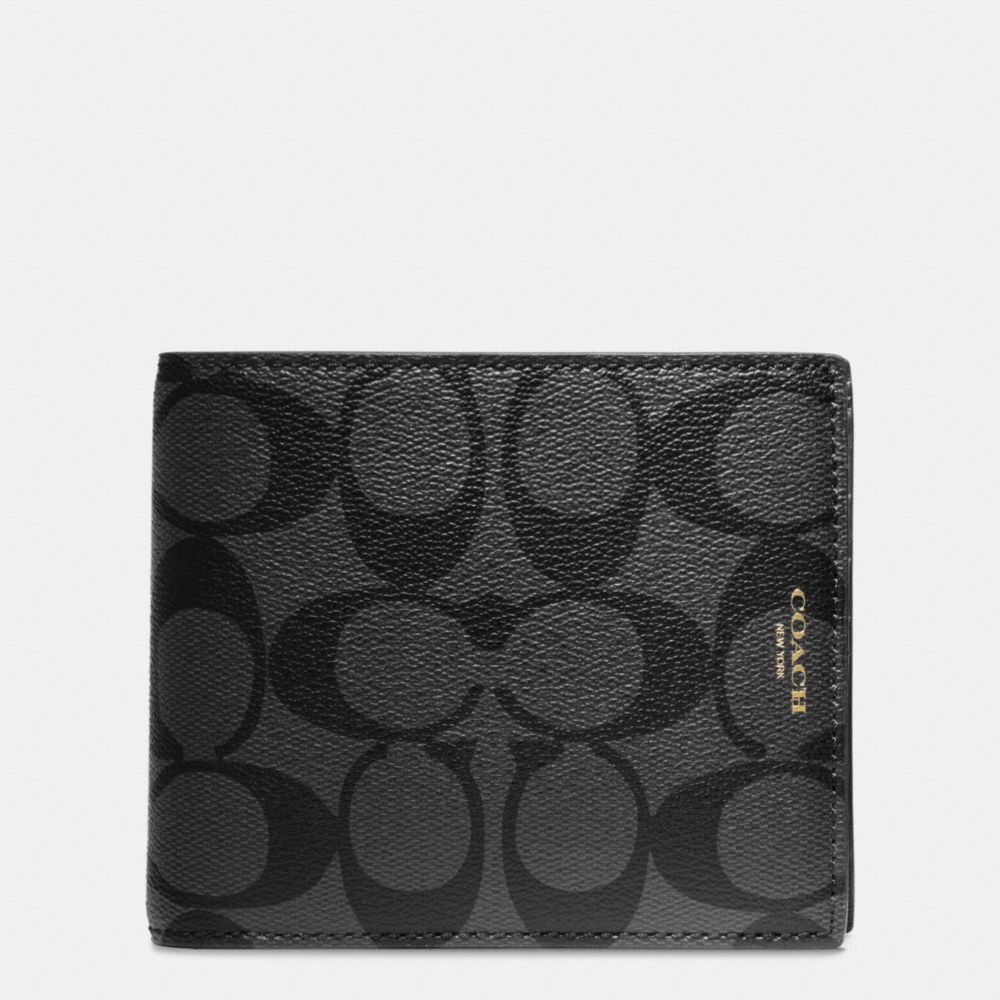 BLEECKER COMPACT ID WALLET IN SIGNATURE COATED CANVAS - BLACK/CHARCOAL - COACH F74586