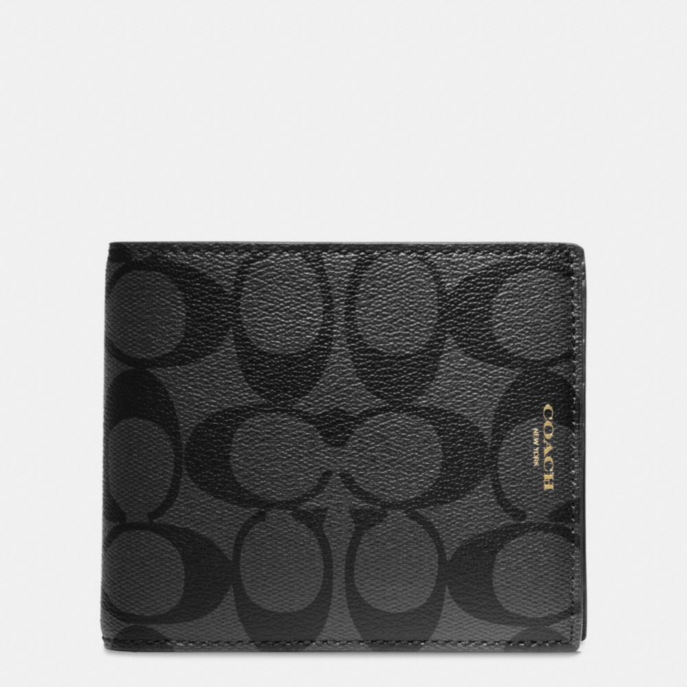 COACH BLEECKER COMPACT ID WALLET IN SIGNATURE COATED CANVAS - BLACK/CHARCOAL - f74586