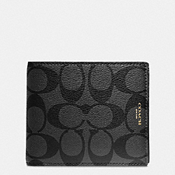COACH F74586 Bleecker Compact Id Wallet In Signature Coated Canvas BLACK/CHARCOAL