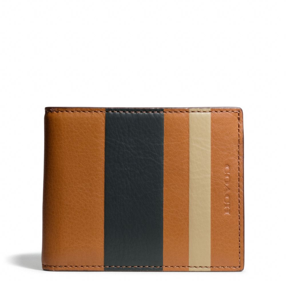 COACH f74593 BLEECKER DEBOSSED STRIPE SLIM BILLFOLD ID NATURAL/SHARKSKIN