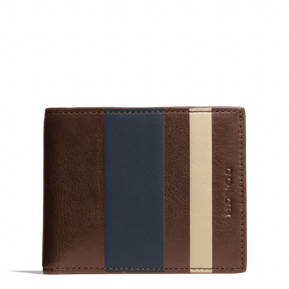 COACH F74593 Bleecker Debossed Stripe Slim Billfold Id MAHOGANY/NAVY