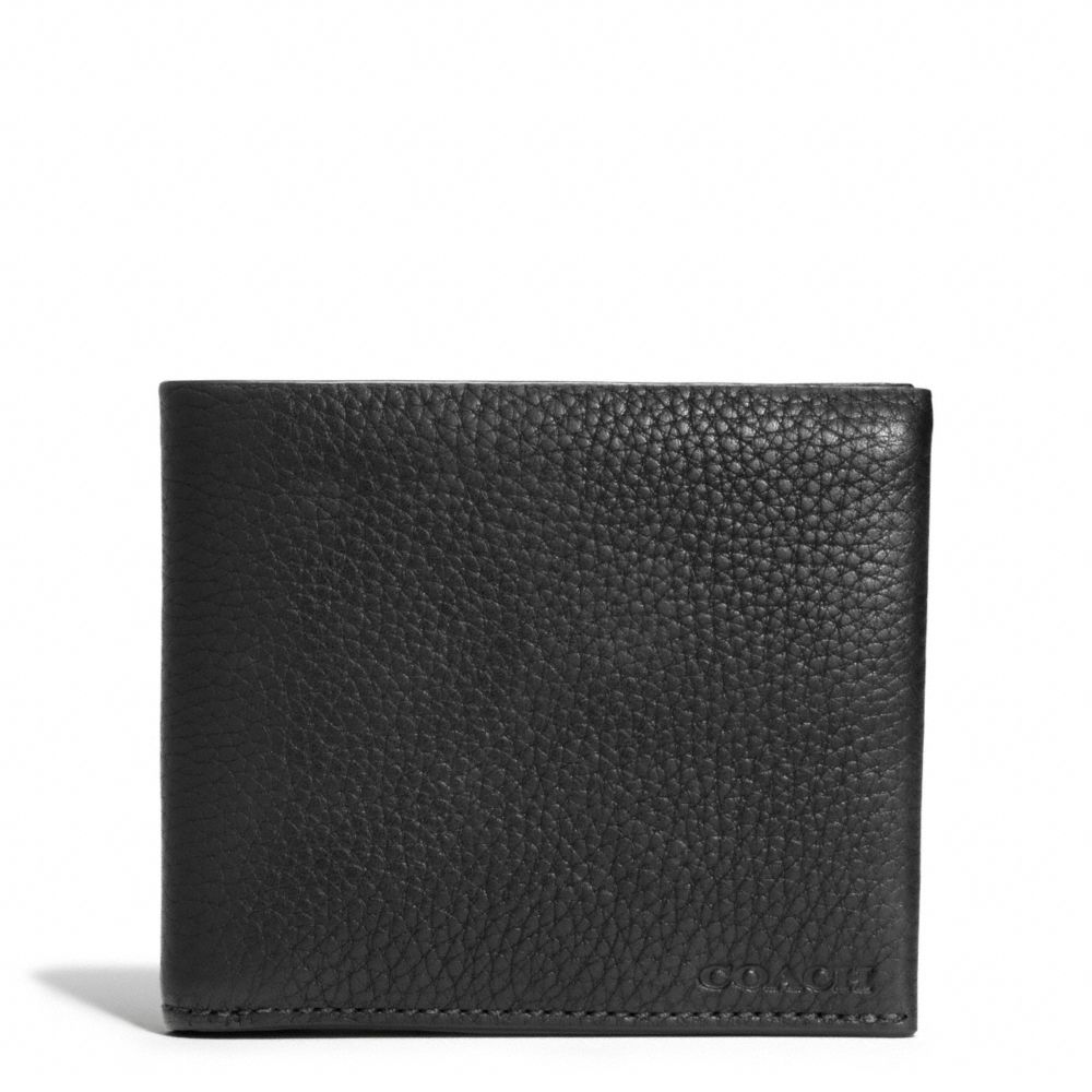 COACH F74595 Bleecker Pebbled Leather Double Billfold Wallet BLACK