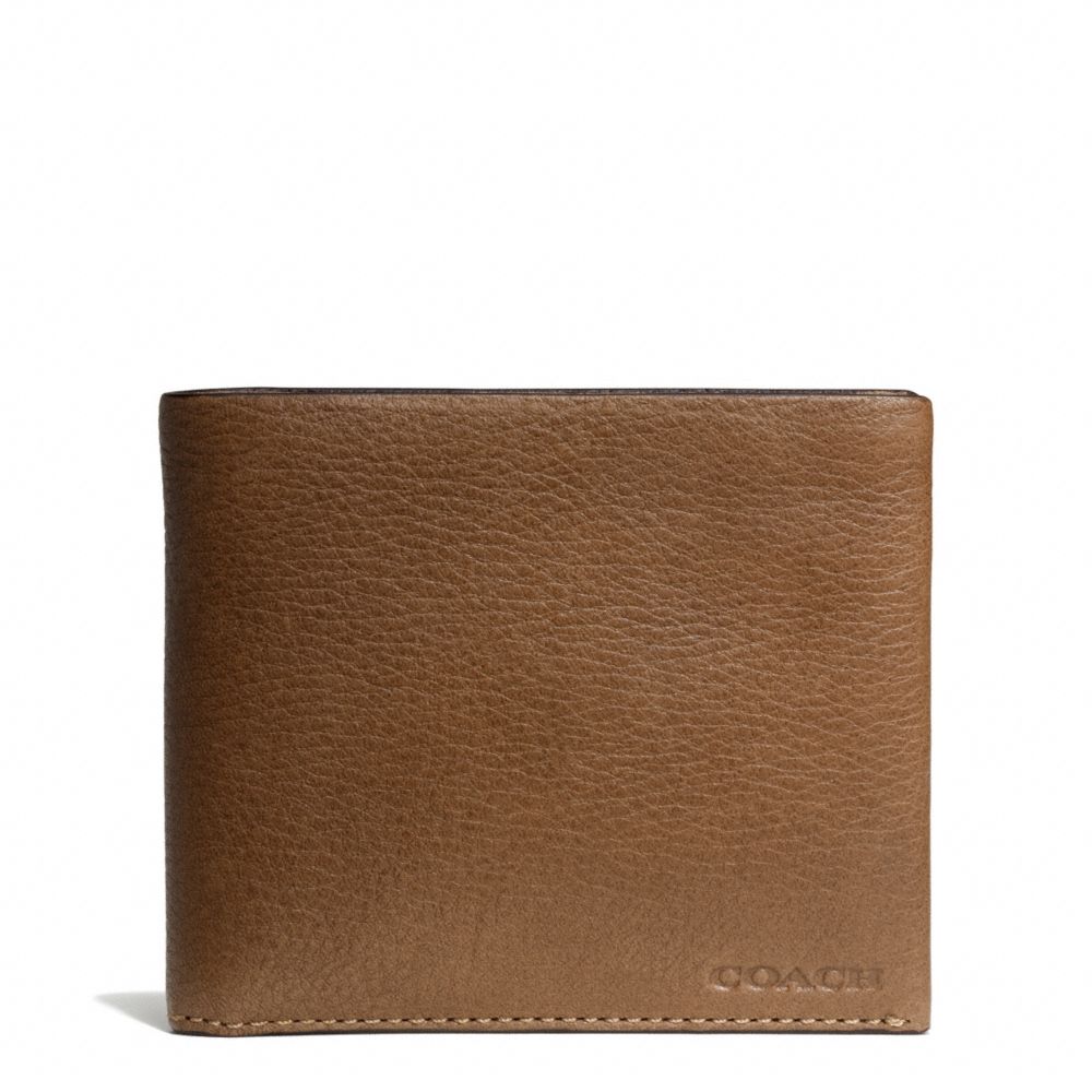 COACH F74595 Bleecker Pebbled Leather Double Billfold Wallet SADDLE