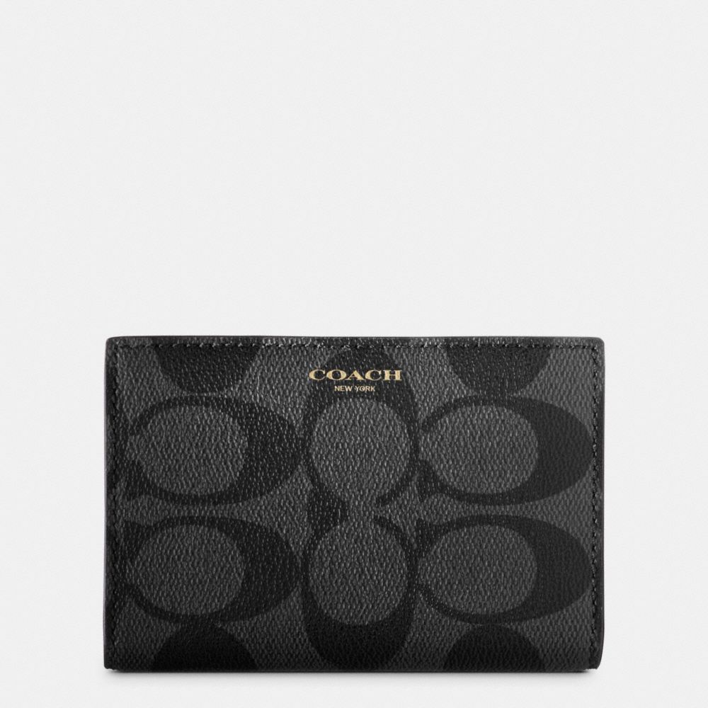 COACH BLEECKER SLIM BIFOLD CARD CASE IN SIGNATURE COATED CANVAS -  BLACK/CHARCOAL - f74600