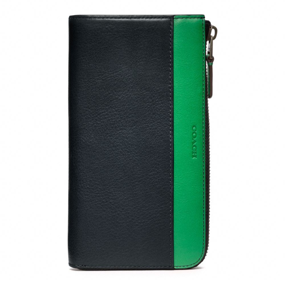 BLEECKER LEATHER LARGE HALF ZIP WALLET - f74626 - NAVY/CLOVER