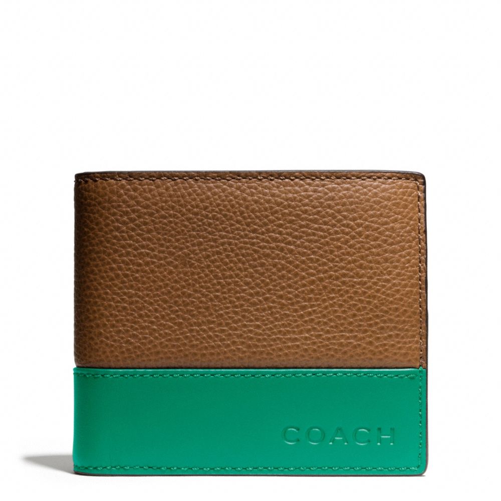 COACH CAMDEN LEATHER COMPACT ID WALLET - SADDLE/EMERALD - F74634