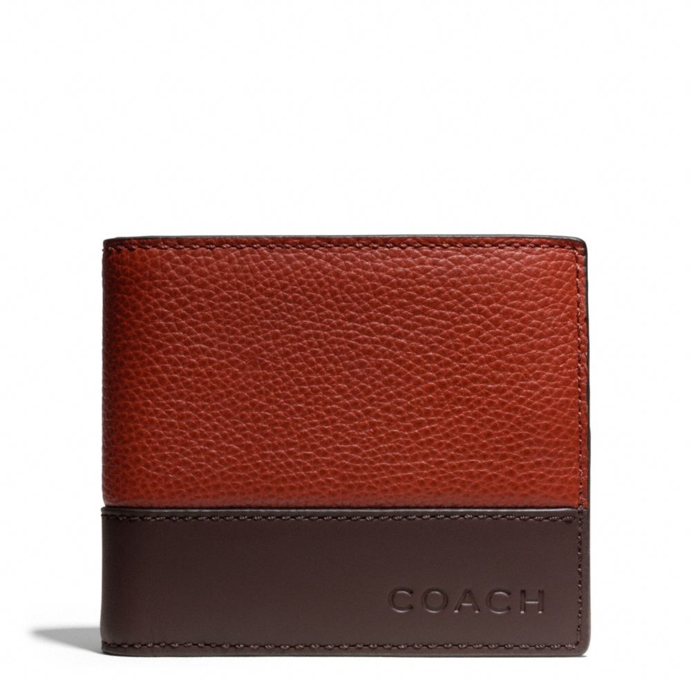 COACH F74634 CAMDEN LEATHER COMPACT ID WALLET RUST/DARK-BROWN