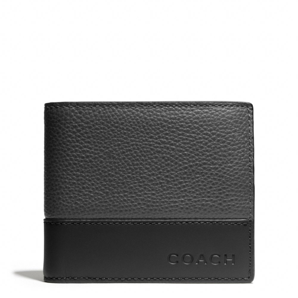 COACH f74634 CAMDEN LEATHER COMPACT ID WALLET SLATE/BLACK