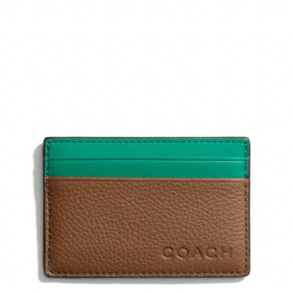 CAMDEN LEATHER SLIM CARD CASE - f74640 - SADDLE/EMERALD