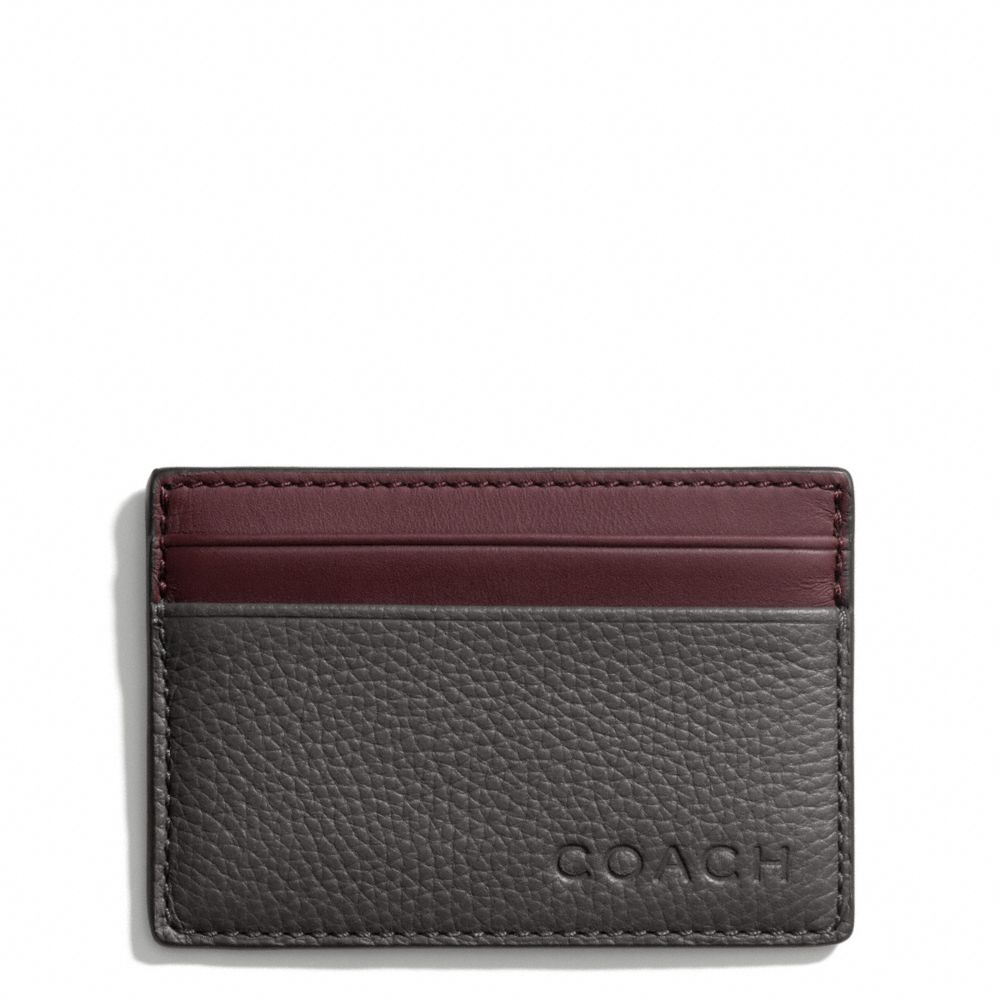 CAMDEN LEATHER SLIM CARD CASE - f74640 - DARK GREY/DARK RED