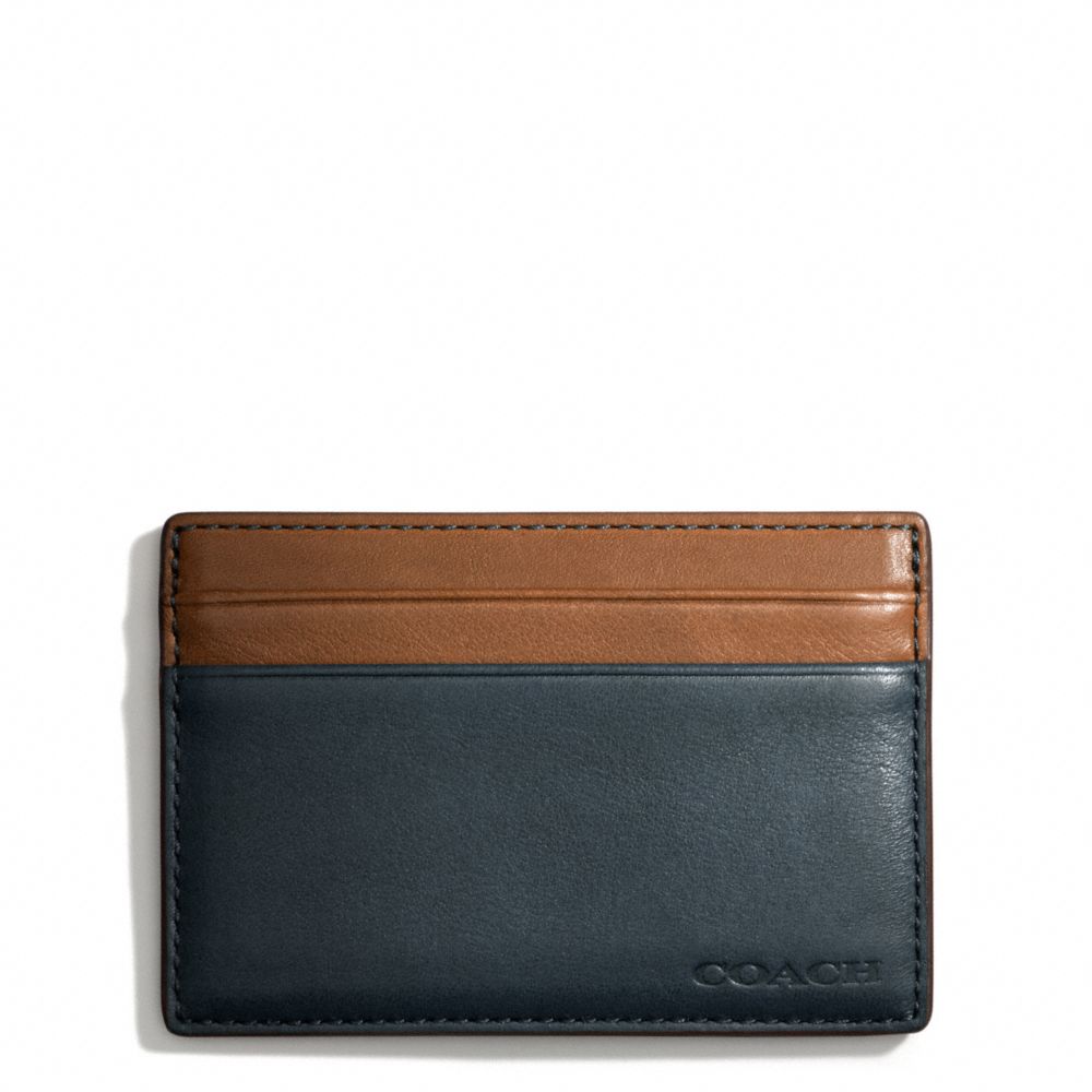 COACH F74667 Bleecker Leather Colorblock Id Card Case NAVY/FAWN