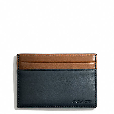 COACH BLEECKER LEATHER COLORBLOCK ID CARD CASE - NAVY/FAWN - f74667