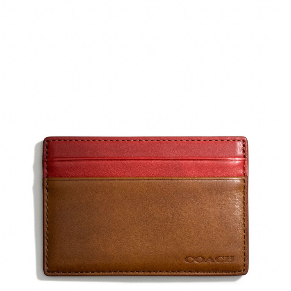 BLEECKER LEATHER COLORBLOCK ID CARD CASE - f74667 - FAWN/TOMATO