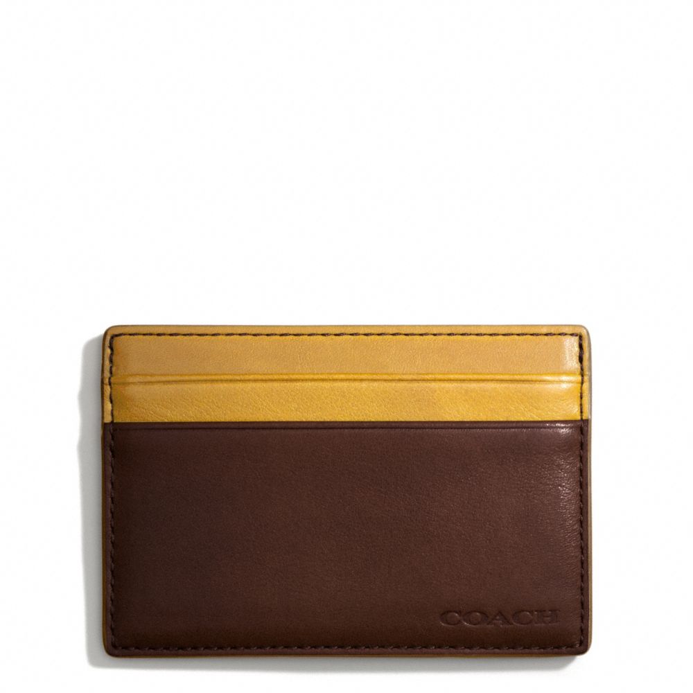 COACH F74667 Bleecker Id Card Case In Colorblock Leather  OAK/NEW MUSTARD