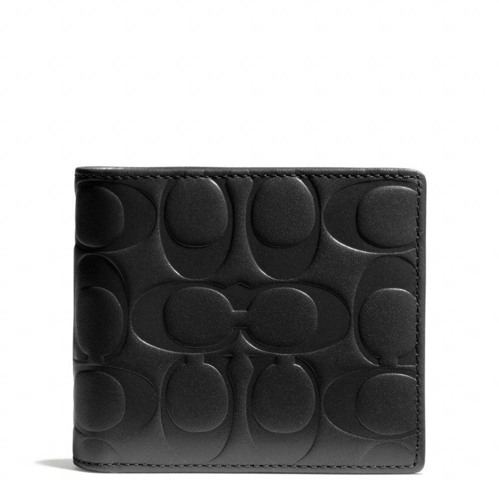 COACH F74686 Signature Embossed Leather Compact Id Wallet BLACK