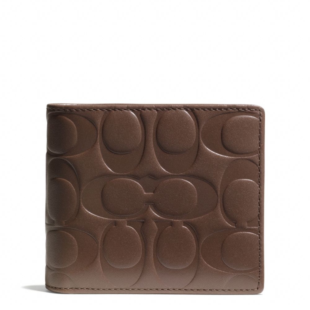 COACH SIGNATURE EMBOSSED LEATHER COMPACT ID WALLET - TOBACCO - f74686