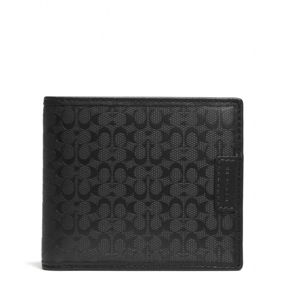 COACH F74687 Signature Stripe Compact Id Wallet BLACK