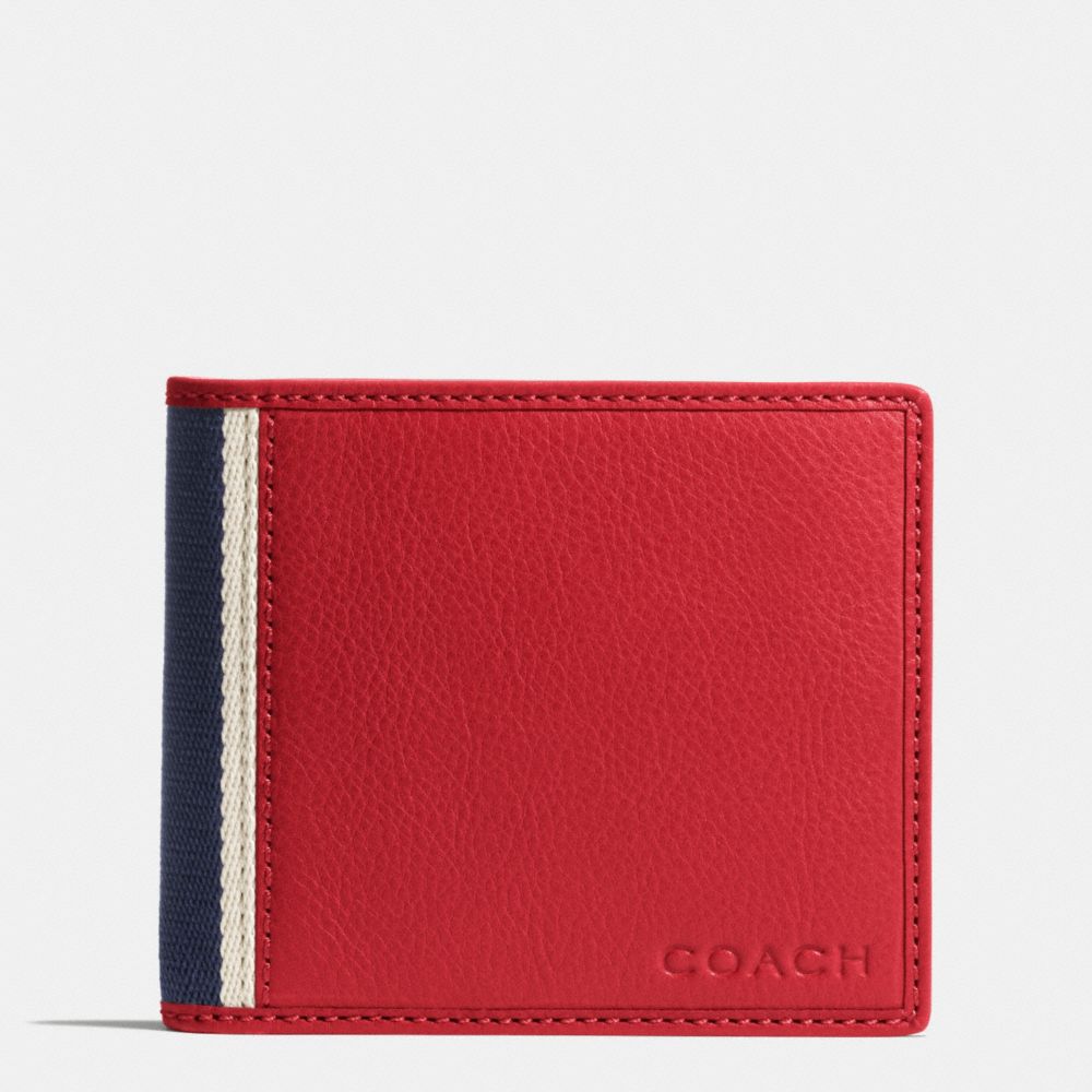 COACH f74688 HERITAGE WEB LEATHER COMPACT ID WALLET RED/NAVY