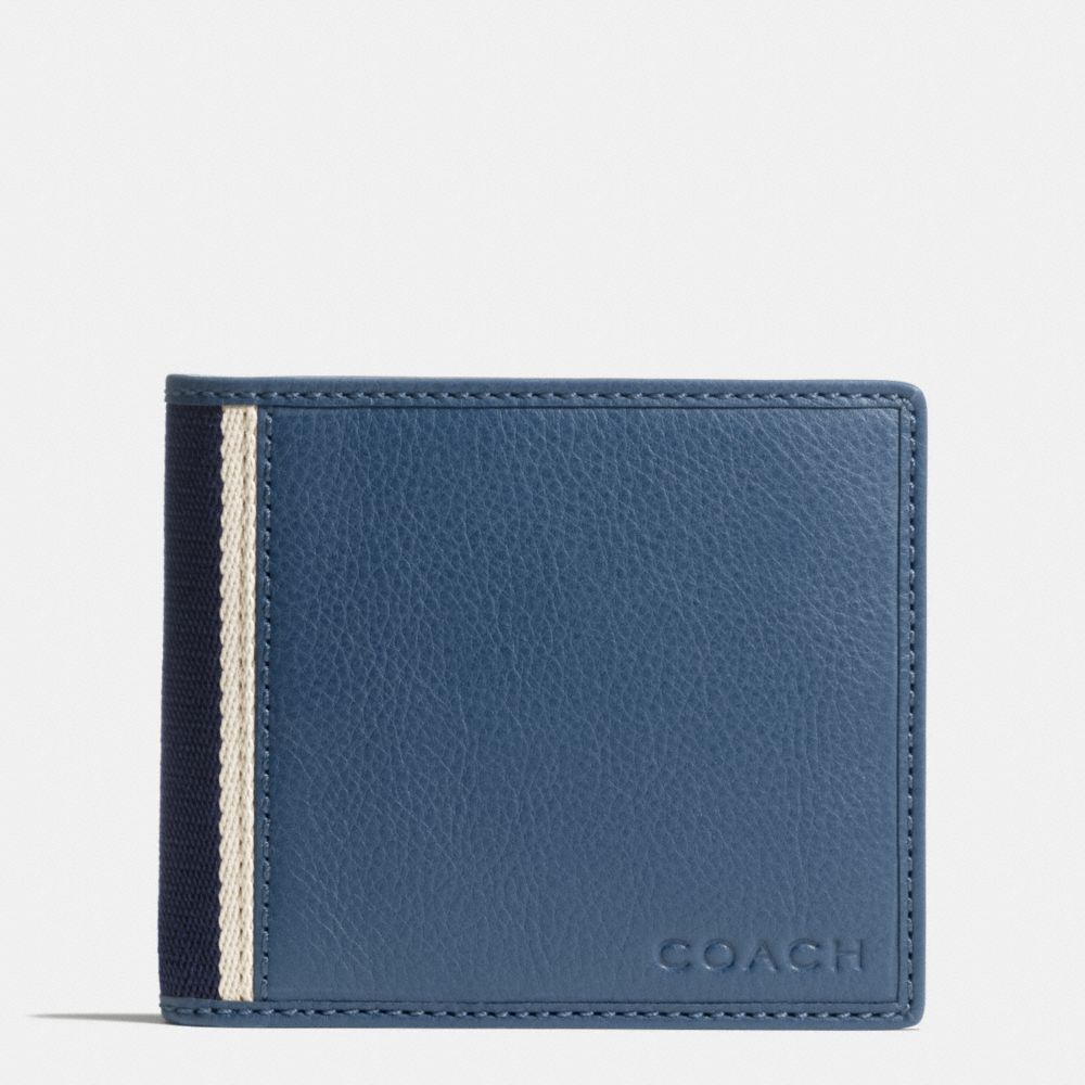COACH HERITAGE WEB LEATHER COMPACT ID WALLET - SILVER/MARINE - f74688