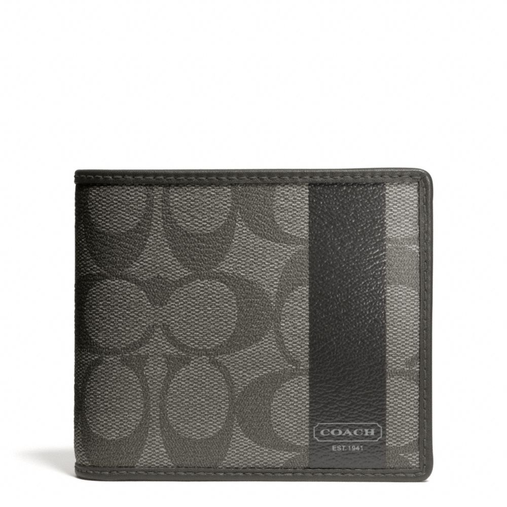 COACH HERITAGE STRIPE COMPACT ID - SILVER/GREY/CHARCOAL - COACH F74689