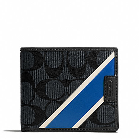 COACH COACH HERITAGE COMPACT ID WALLET - CHARCOAL/MARINE - f74706