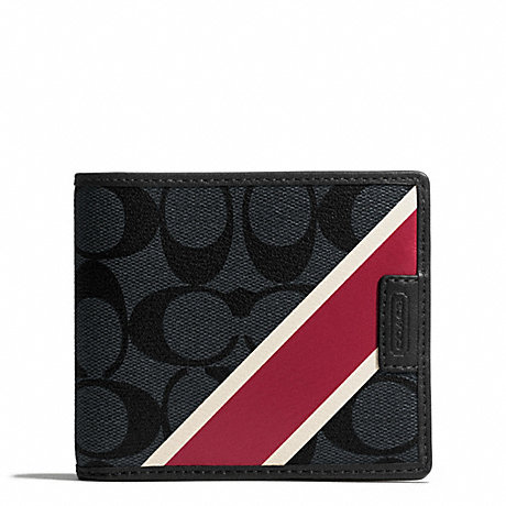 COACH COACH HERITAGE STRIPE COMPACT ID WALLET - CHARCOALRED - f74706