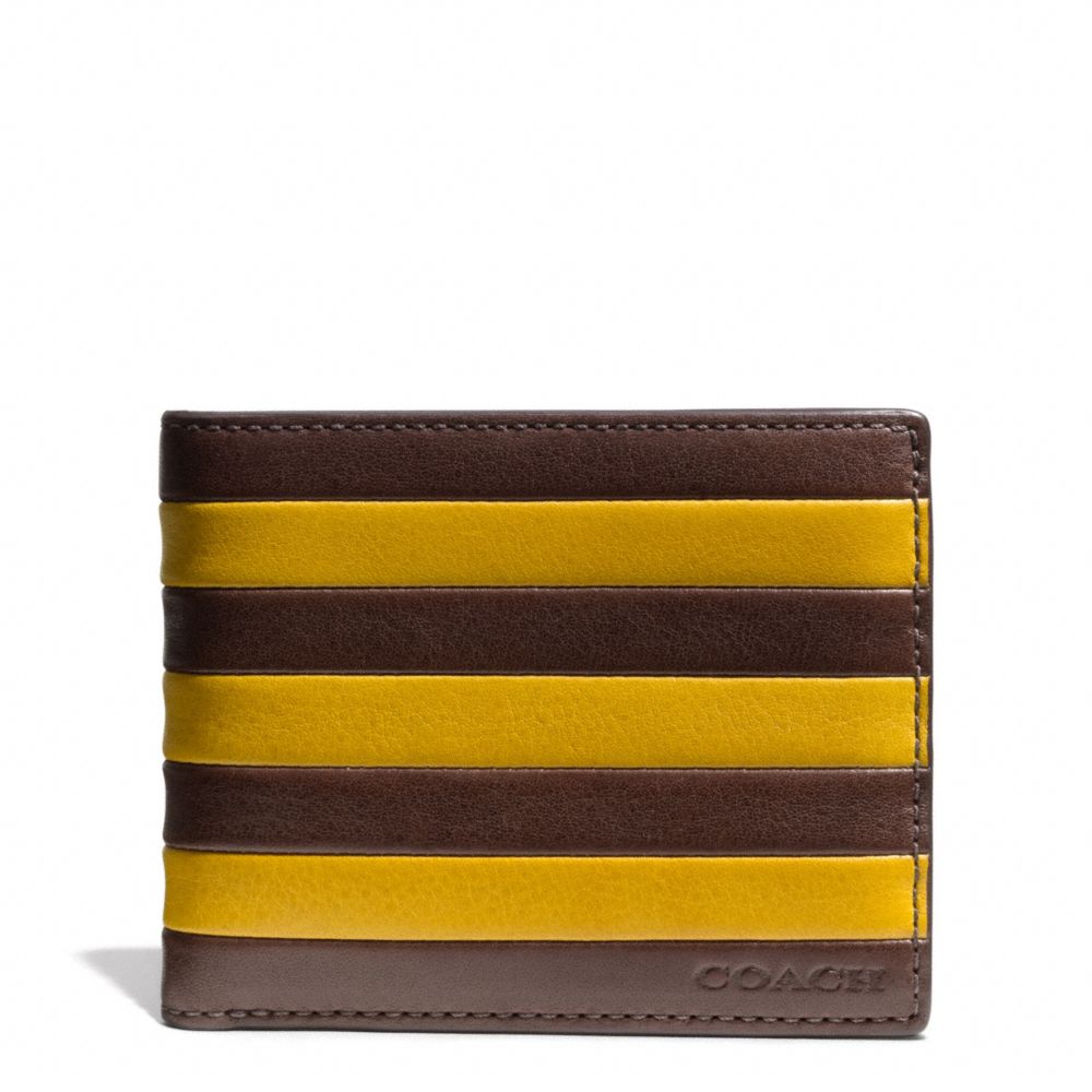 COACH BLEECKER BAR STRIPE LEATHER SLIM BILLFOLD ID WALLET - NEW MUSTARD/OAK - f74720