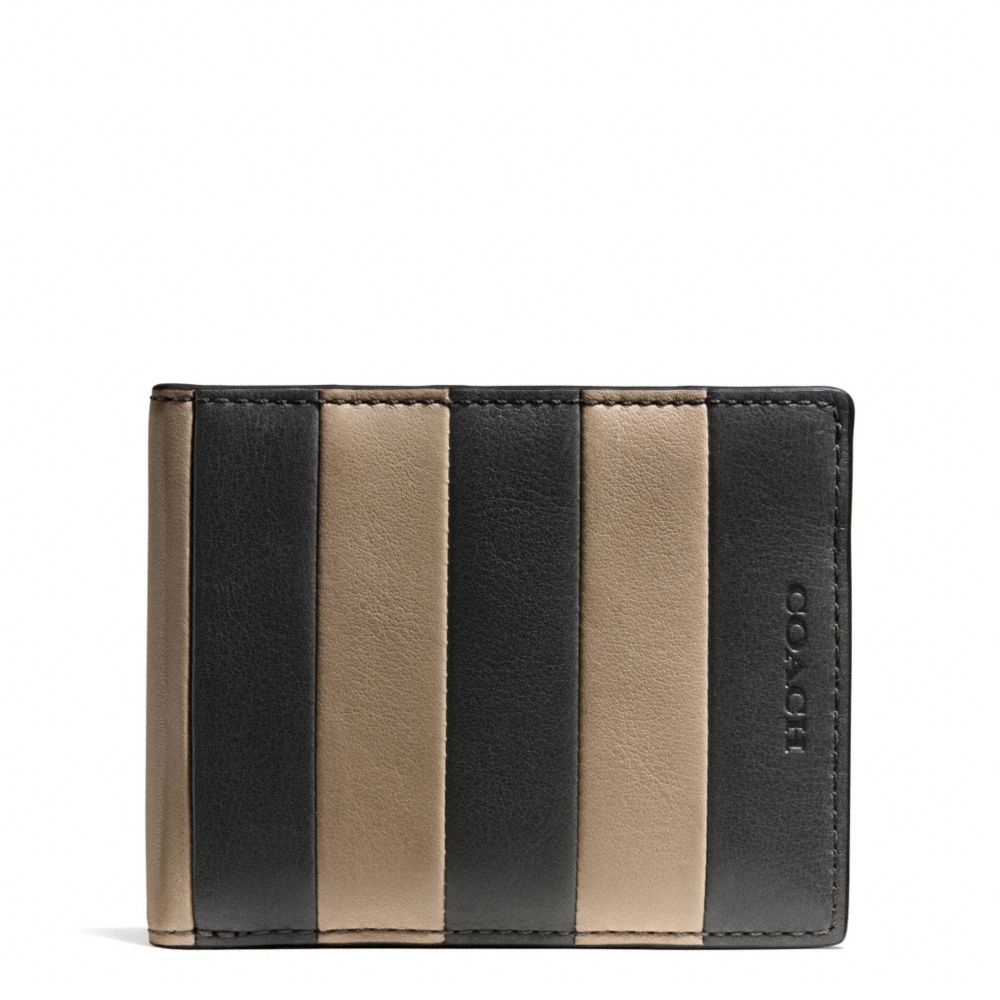 BLEECKER BAR STRIPE LEATHER SLIM BILLFOLD ID WALLET - GRANITE/HAYSTACK - COACH F74720