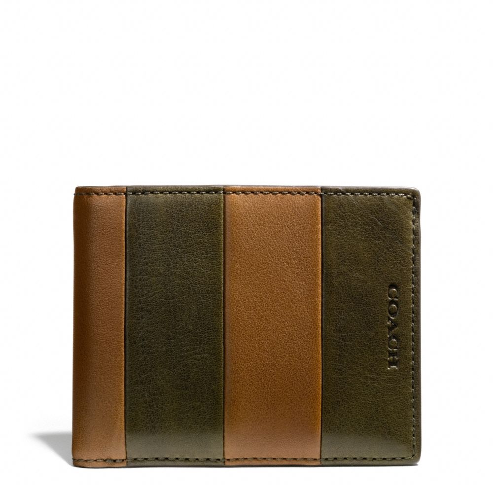 COACH F74720 Bleecker Bar Stripe Leather Slim Billfold Id Wallet DOE/DARK OLIGHT GOLDVE