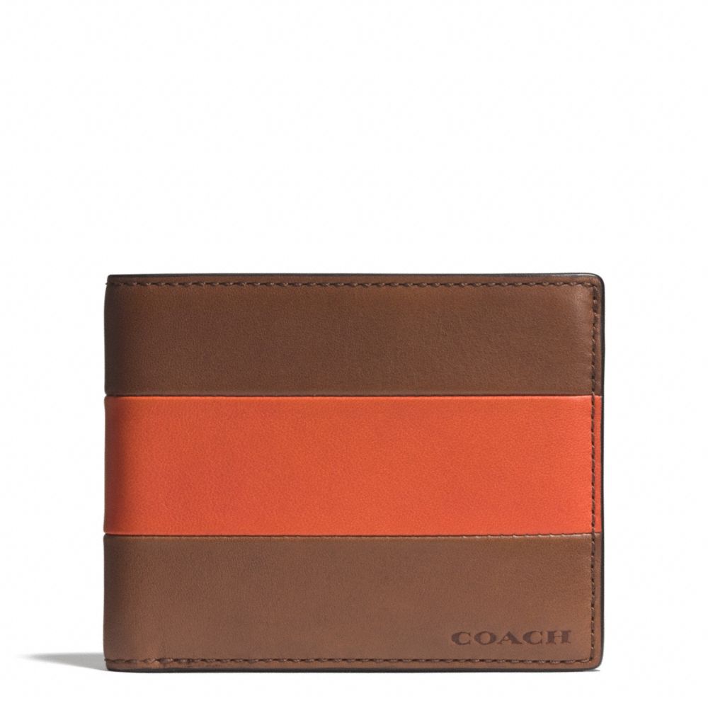 COACH BLEECKER BAR STRIPE LEATHER SLIM BILLFOLD ID WALLET - SAMBA/FAWN - f74720