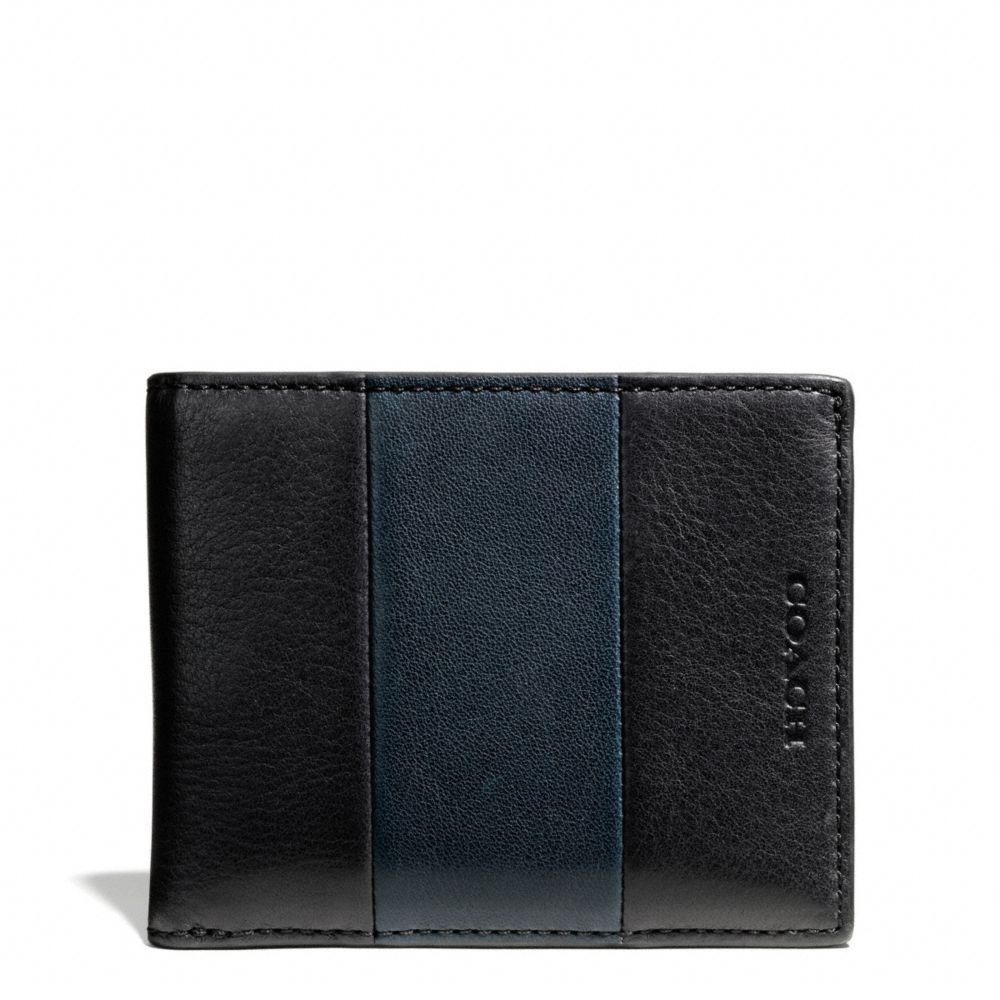 BLEECKER BAR STRIPE LEATHER SLIM BILLFOLD ID WALLET - NAVY/BLACK - COACH F74720