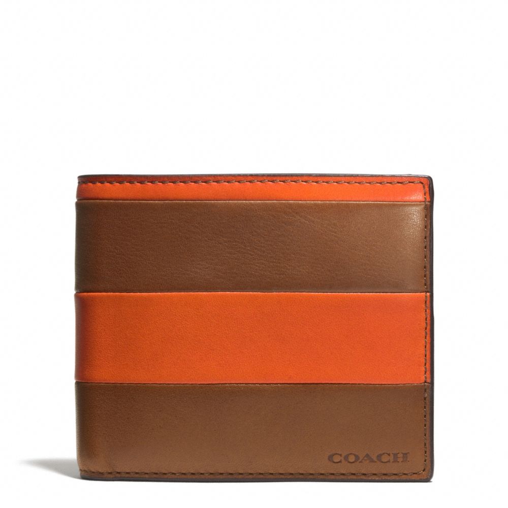 COACH F74723 Bleecker Bar Stripe Leather Compact Id Wallet SAMBA/FAWN